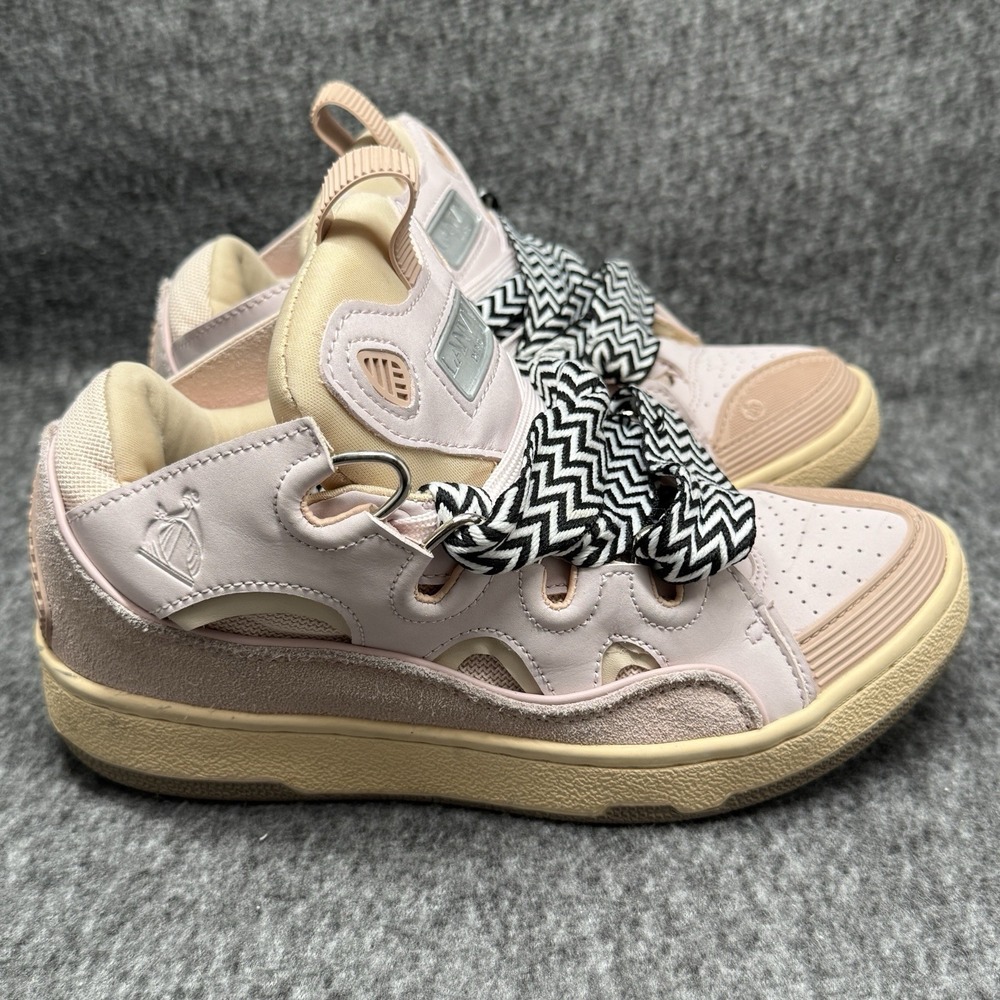 Lanvin Curb Sneakers Womens Sz 8 EU 38 Pink Cream Made In Italy Leather - Picture 2 of 12